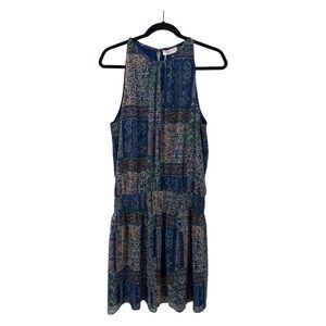 Ramy Brook Patchwork Printed Paris Dress Women’s Large Blue Sleeveless Mini